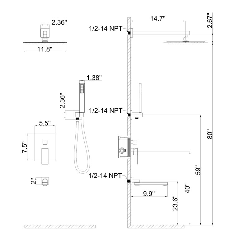 JESTOP Complete Shower System with Rough inValve Wayfair Canada